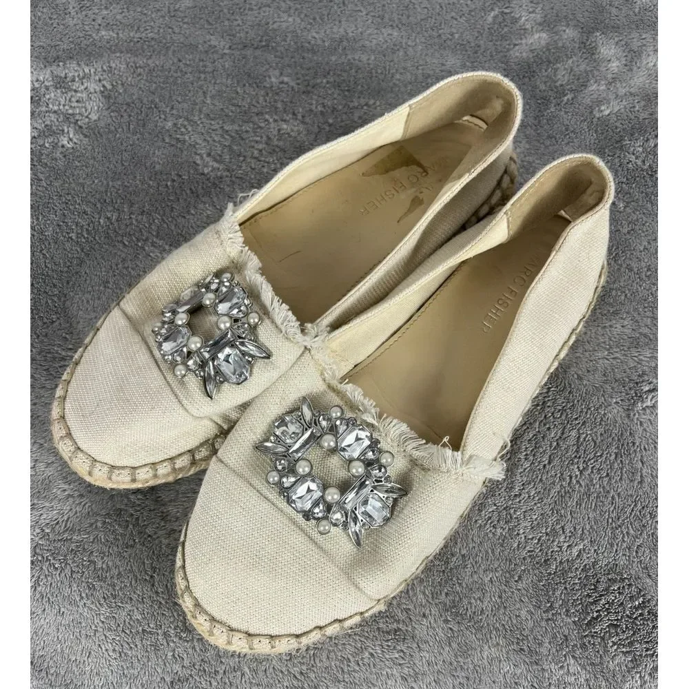 Marc‎ Fisher Shoes Womens 7 Espadrilles Beige Comfort Round Toe Barnum Jeweled